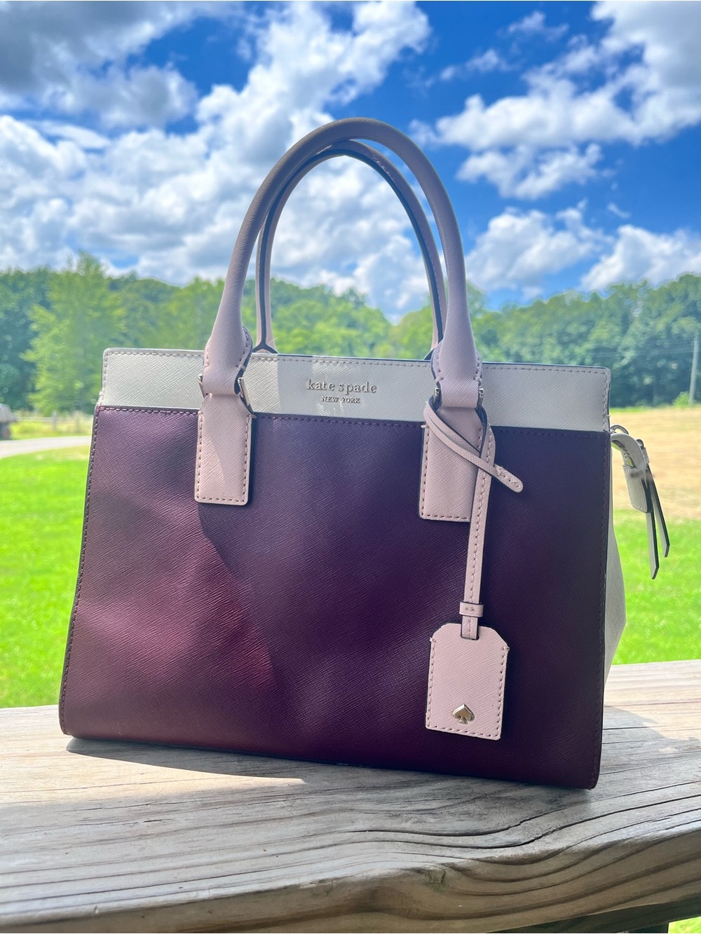Kate Spade Cameron Medium Colorblock Satchel Cherrywood Saffiano Leather Bag